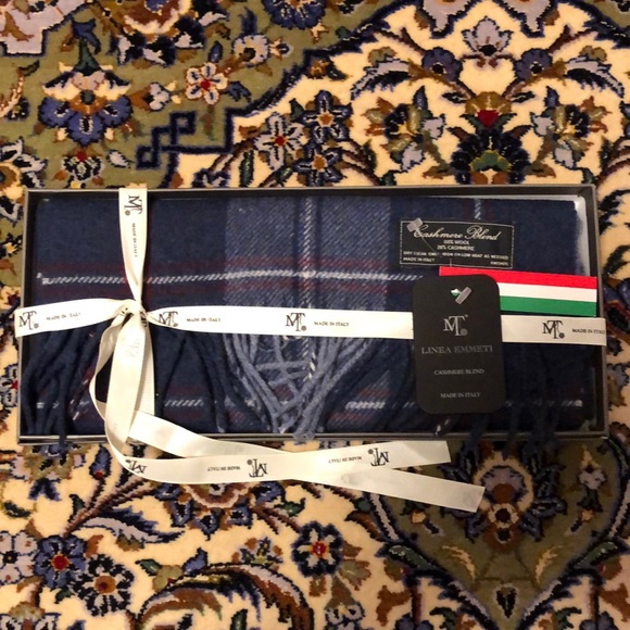 Linea Emmeti Cashmere Blend Plaid Scarf Made in Italy - Picture 1 of 4